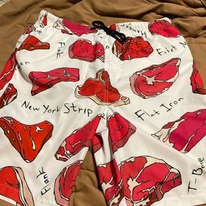 Men’s Medium Funny Meat Steak Board Shorts swim trunks